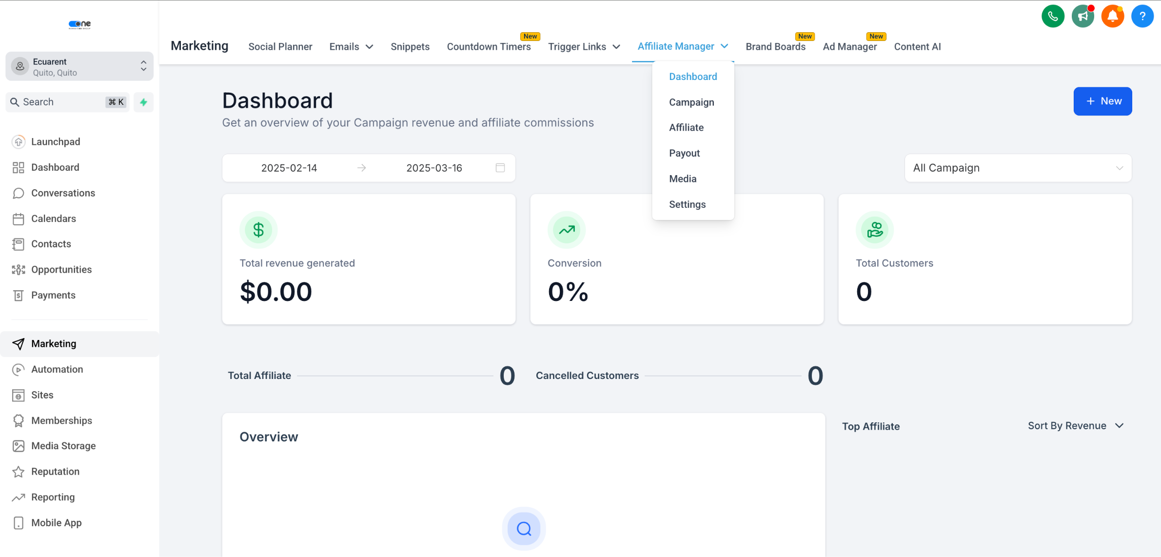Affiliate Manager in Gohighlevel