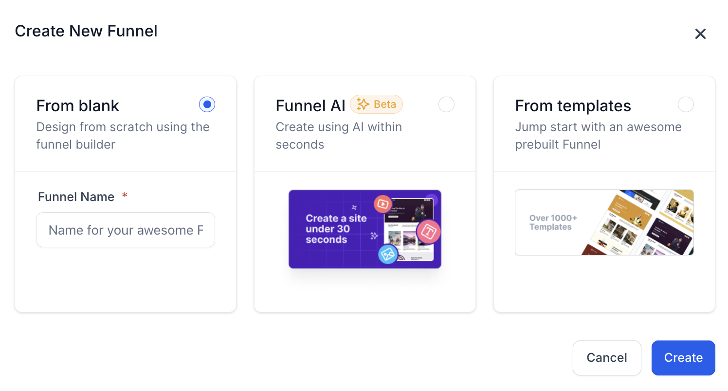 Creating a new funnel in GoHighLevel