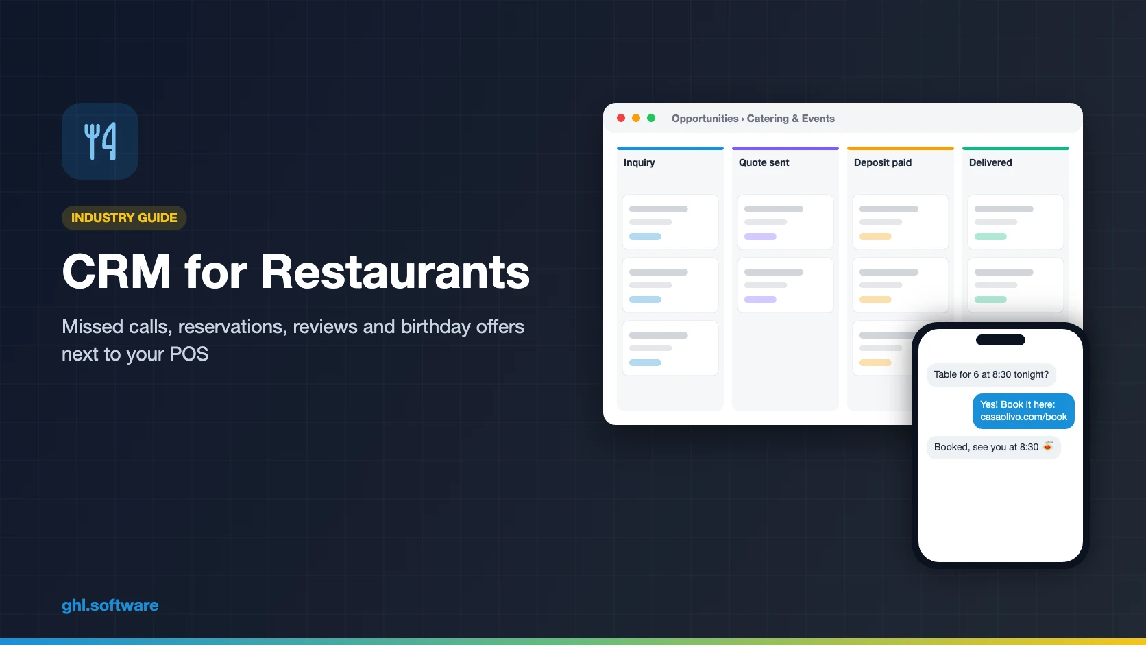 CRM for restaurants in HighLevel with a catering pipeline and guest text replies