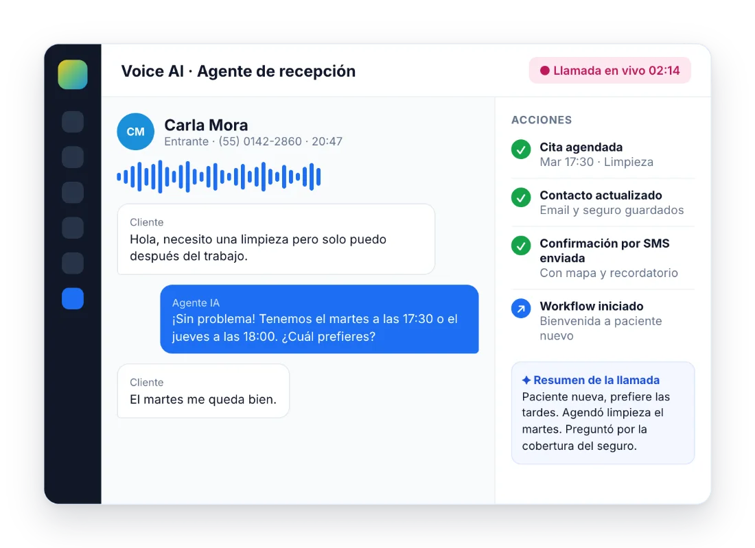 Llamada de Voice AI en GoHighLevel con transcripción, resumen y cita agendada