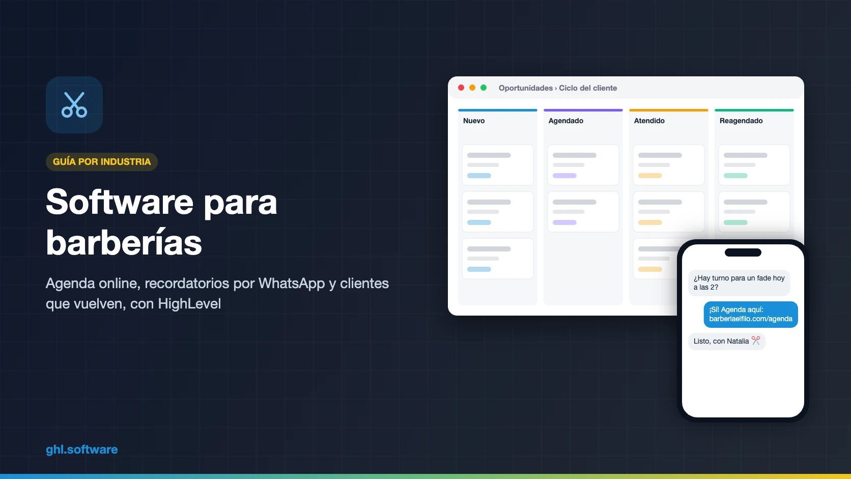 Portada de software para barberías con agenda online y mensajes de WhatsApp Portada de software para barberías con agenda online y mensajes de WhatsApp